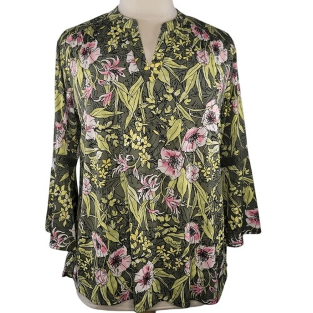 Cato Green & Pink Floral Bell SleeveBlouse‎